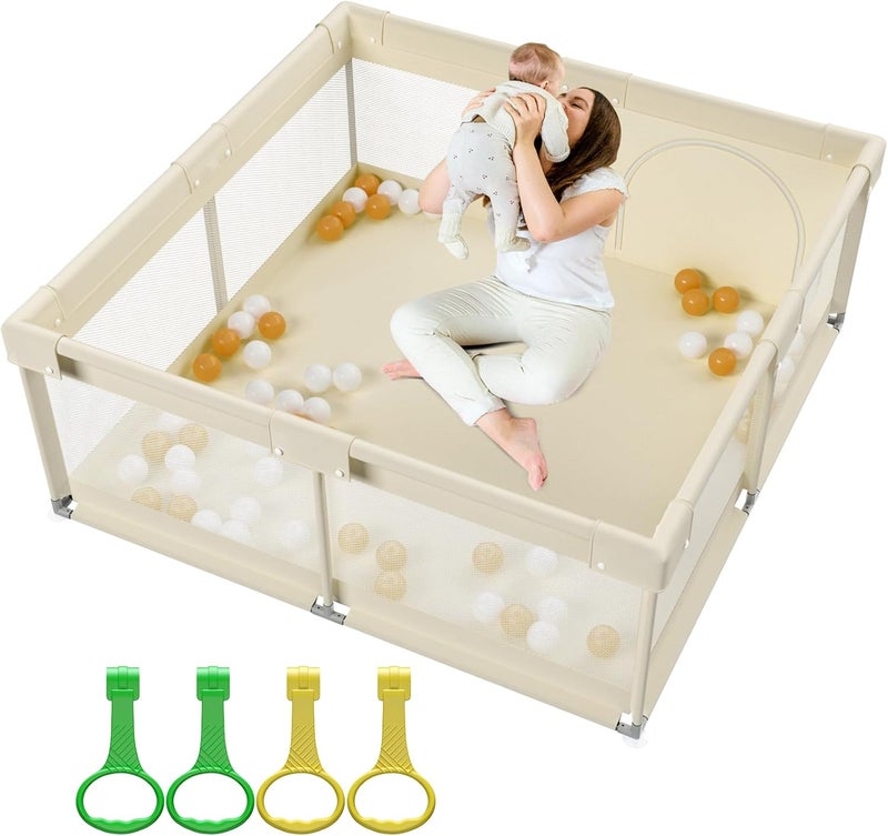 ZEEBABA Baby Playpen - 59 x 59 Inches in Beige - Image 1